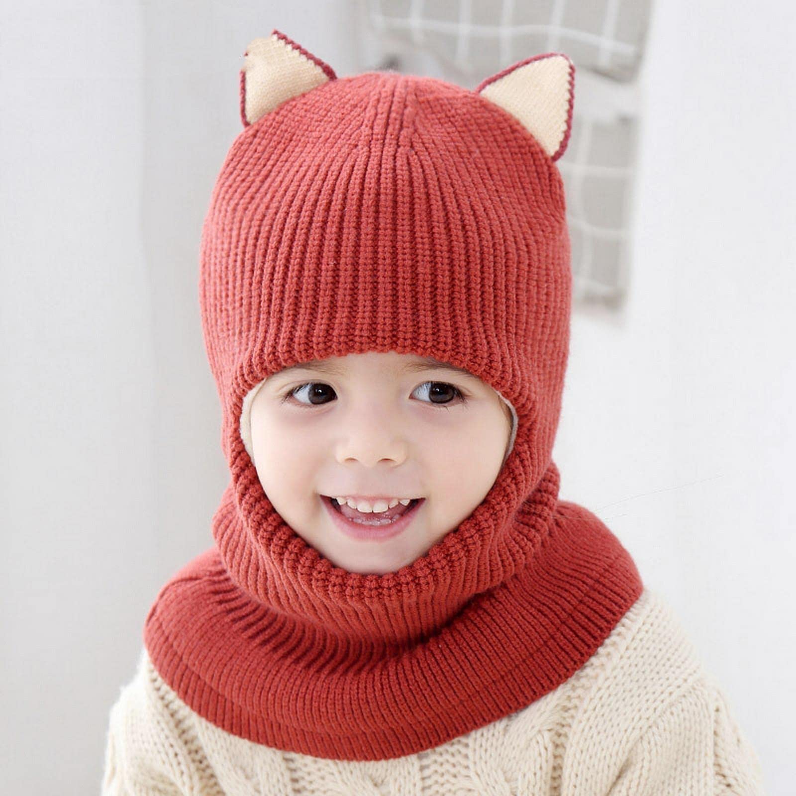 Invierno Niño Gorra Niña Sombreros De Invierno Sombreros De Punto De Punto Y Un Sombrero para Niños con Folleto De Vellón De Imitación Cálida.-Pink Cat B