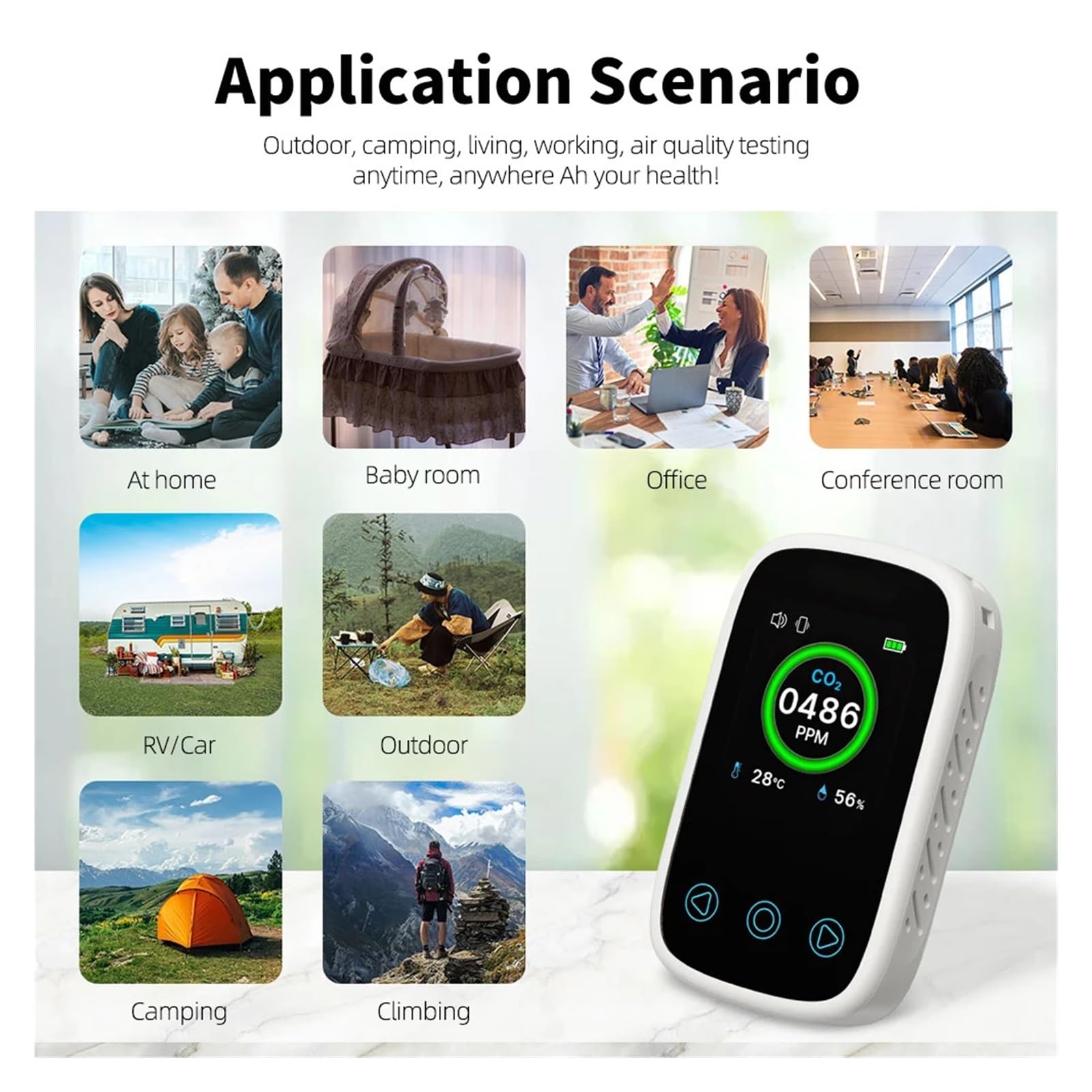 Detector de Gas, Medidor de CO2, temperatura, humedad, sensor de pantalla LCD, detector de monóxido de carbono con alarma de voz(CO Detector Qrange)