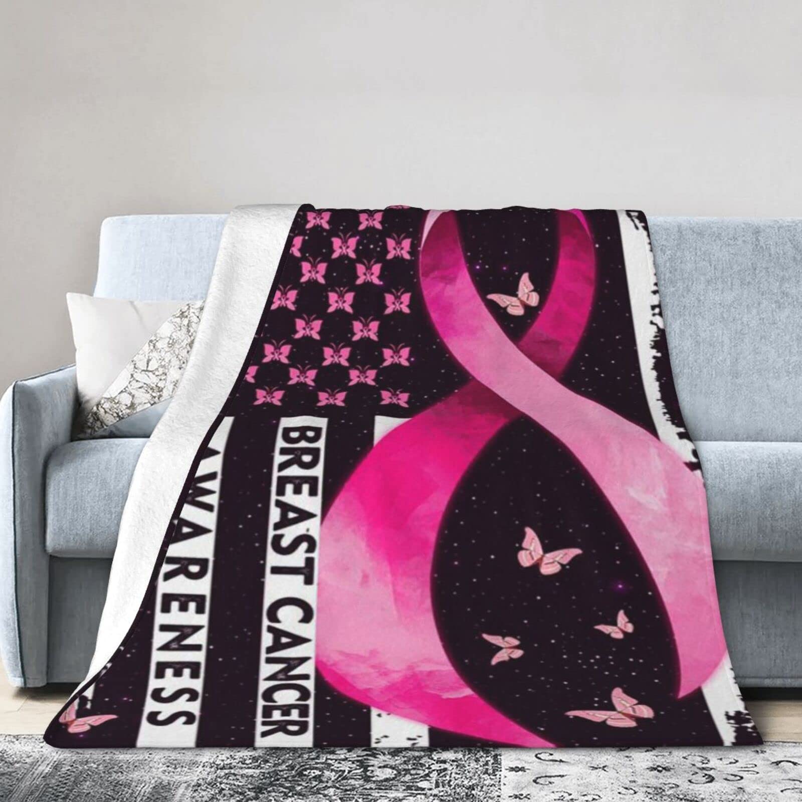 Lsjuee Flannel Fleece Blanket 50"X40" Breast Cancer Awareness Sofa Throw Blanket Quality Ultra-Soft Travel Winter Blankets for Kids Keep Warm