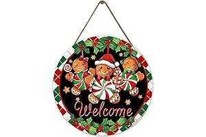 Welcome Christmas Gingerbread Man Door Hanger, Rustic Gingerbread Wooden Wreath Christmas Indoor Wall Hanging Decoration