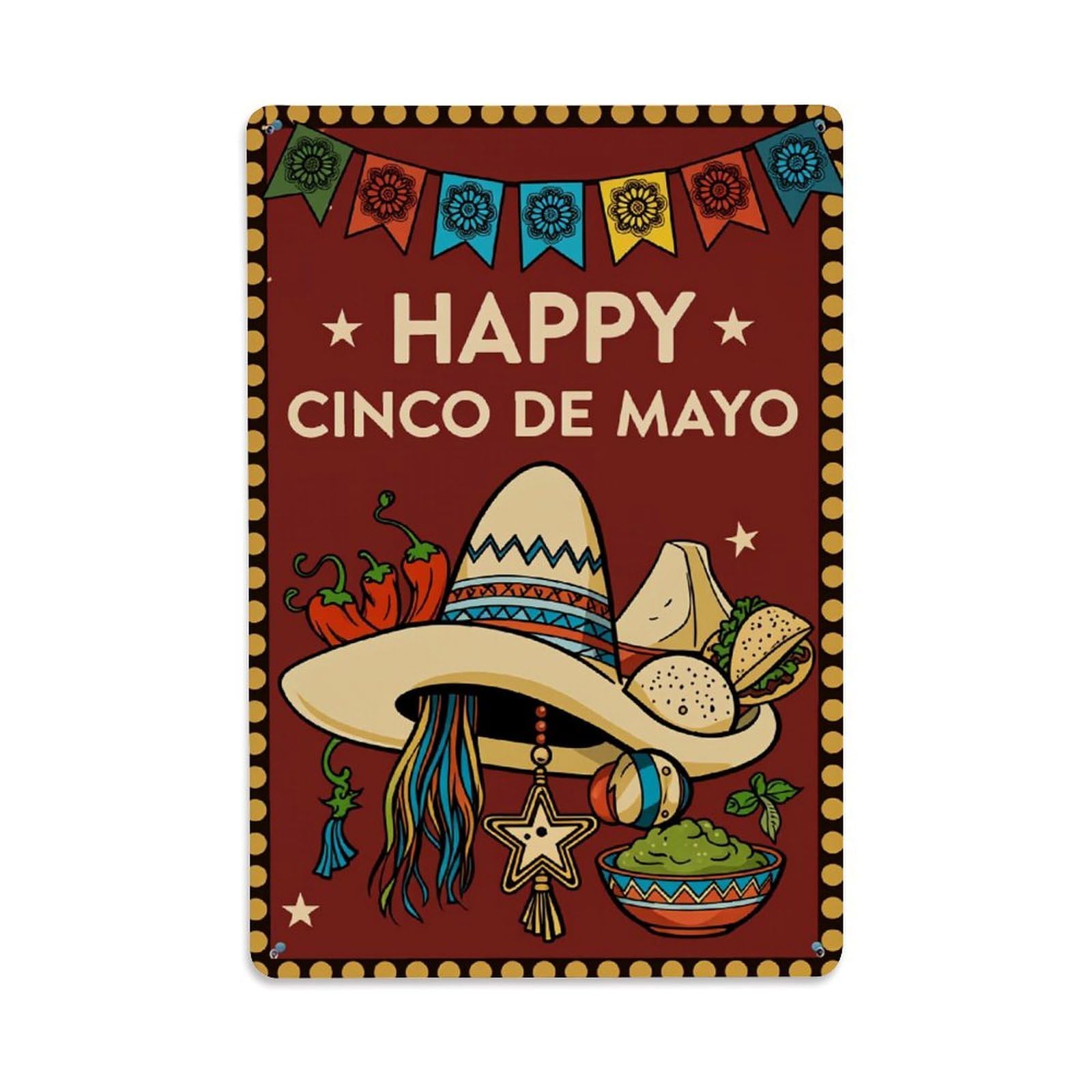 Jdfenggu Vintage Mexican Hat Tacos Guacamole Peppers Retro Metal Tin Sign, Decor Art Poster For Bar, Home, Man Cave, Kitchen, Laundry Room Gift 8X12inch