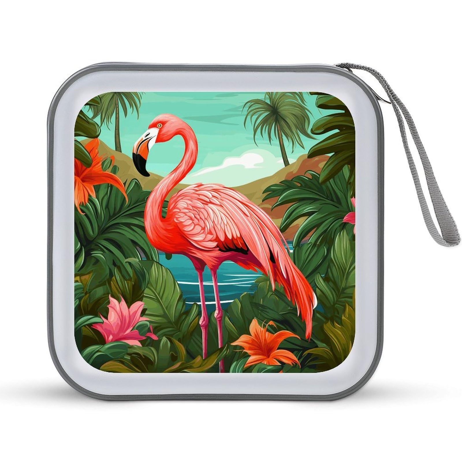 VstaDank Tropical Flamingo CD Case, Portable CD Sleeve Zipper-Style CD/DVD Wallet, Anti-Scratch CD Storage Pouch, Plastic CD Case for CDs, DVDs, Blu-rays, Vinyl Records