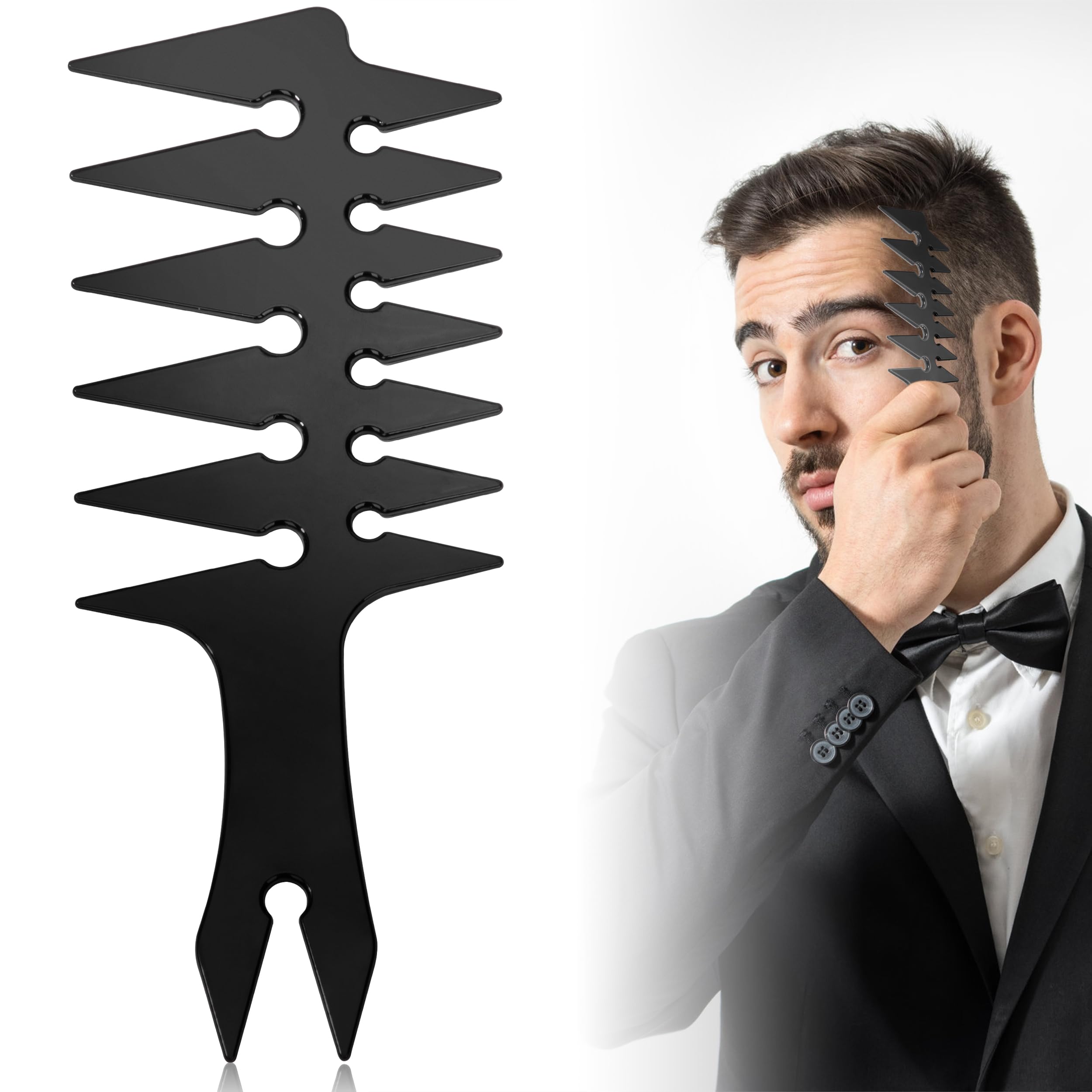 Peine de Dientes Anchos de 3 en 1 Peines de Peluqueria Multifuncionales Plástico Peine de Pelo Antiestático Peines de Textura para Hombre para Moldear Cabello Húmedo Rizado Negro