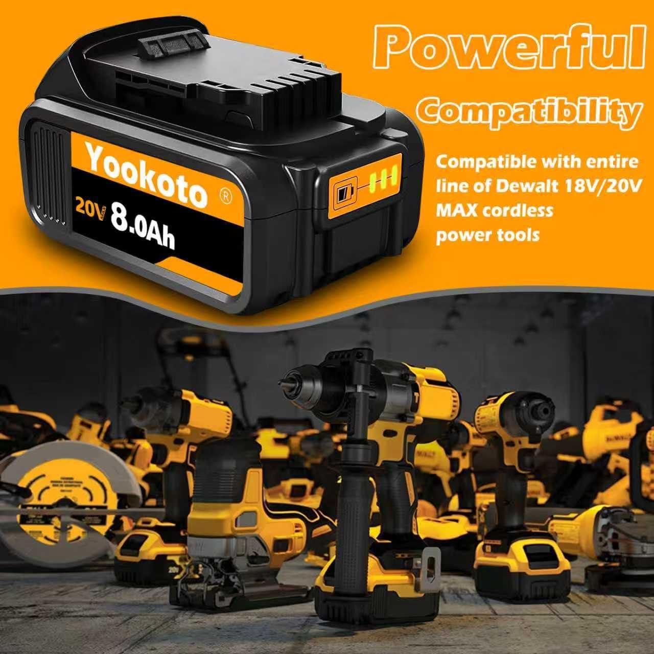 Totoplus Replacement for Dewalt 20V Max Battery: 8.0Ah Lithium Batteries Compatible with Dewalt DCB200 Cordless Power Tools Craft Woodworker Gardening Work 2 Pack