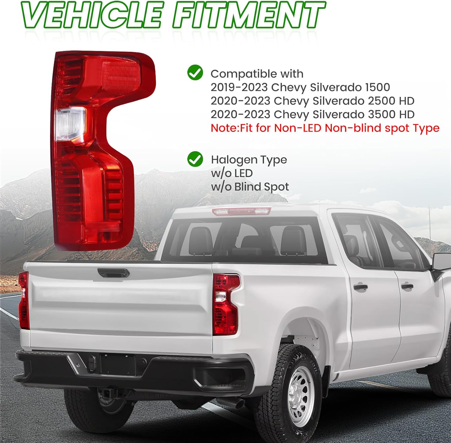 GSPSCN Passenger Side Tail Light Compatible With 2023-2019 Chevy Silverado 1500 2500HD 3500HD Right Rear Taillight Brake Signal Assembly w/Bulb & Harness Replaces 84554657,GM2801308（Halogen Model ）