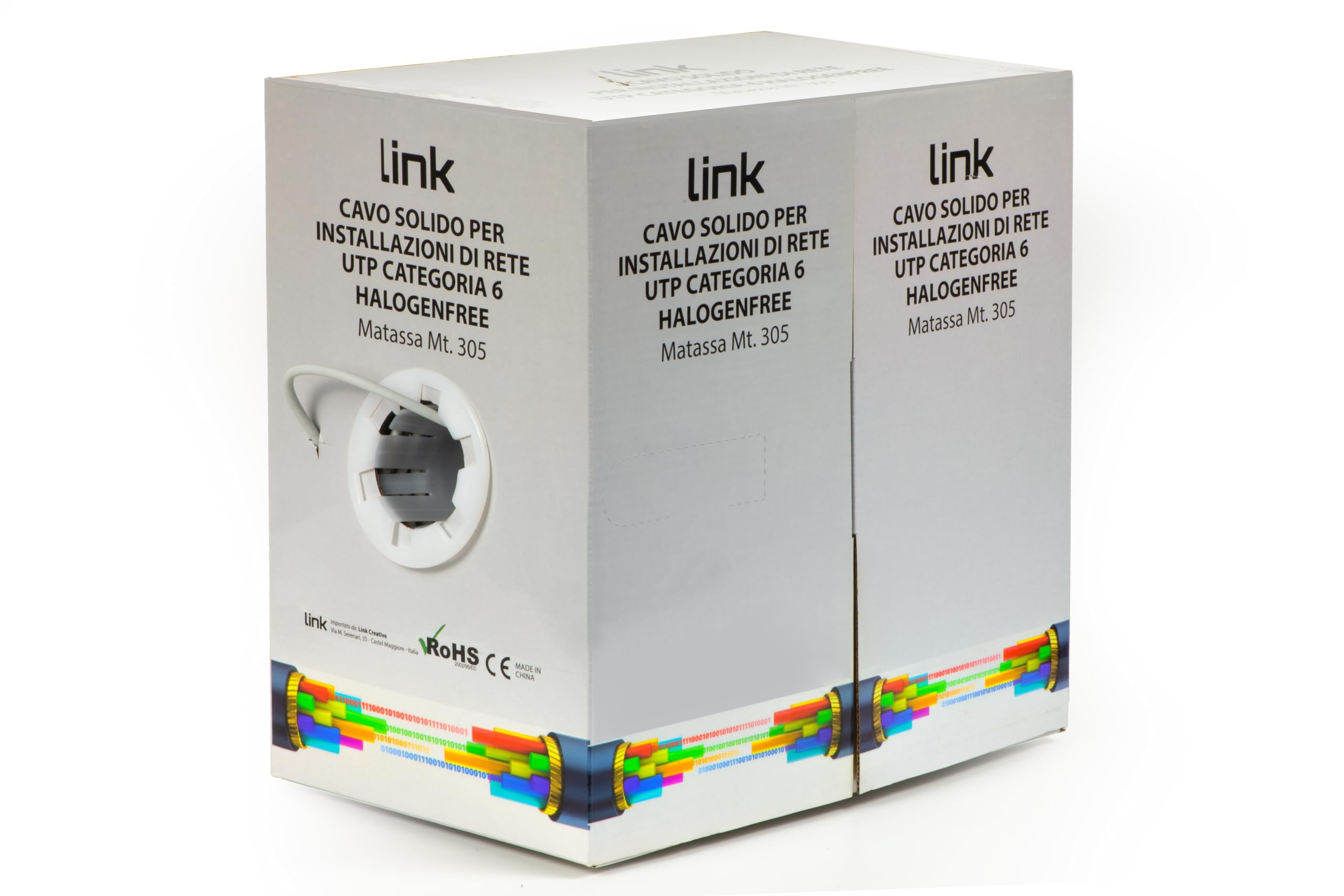 LINK LK305U6ER - Cavo di rete UTP categoria 6 matassa (305 m, grigio) – Conduttori solidi in rame AWG24 a 4 coppie – Guaina LSZH senza alogeni e certificazione CPR classe Eca