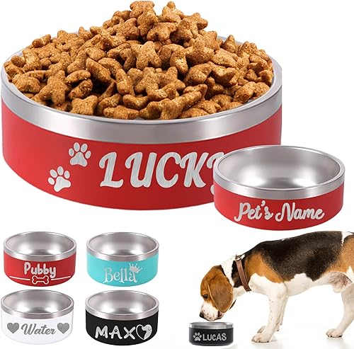 Miniatura 10 de Tazón personalizado para perros con nombre personalizado grabado con láser, platos de acero inoxidable para mascotas para perros grandes y pequeños