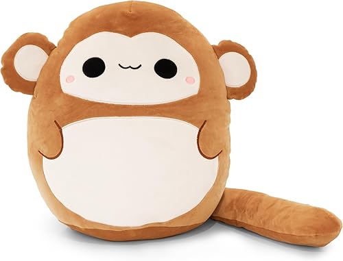 Mia The Monkey - Almohada de peluche jumbo de 17 pulgadas original: juguete de peluche súper suave y lindo con cola extra larga, regalo perfecto de
