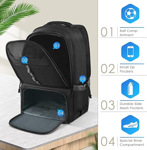 Miniatura 3 de BROTOU Bolsa de fútbol mochila de baloncesto con compartimento para pelotas para niños mochila de fútbol para baloncesto voleibol fútbol bolsas de