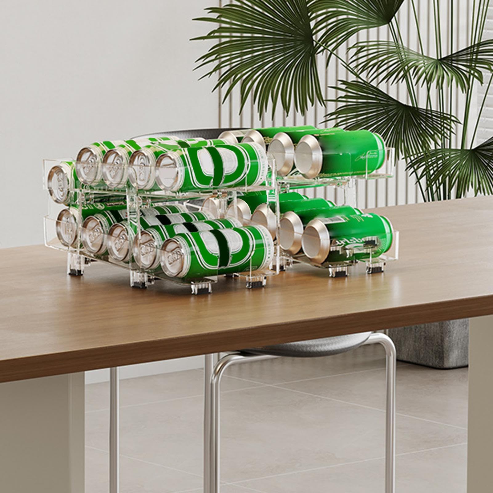 Ausziehbarer Getränkehalter – erweiterbares doppelschichtiges Getränke-Rollregal für Kühlschrankregal | transparenter Pop-Getränkespender Mülleimer | platzsparender Organizer für Bier Saft Konserven