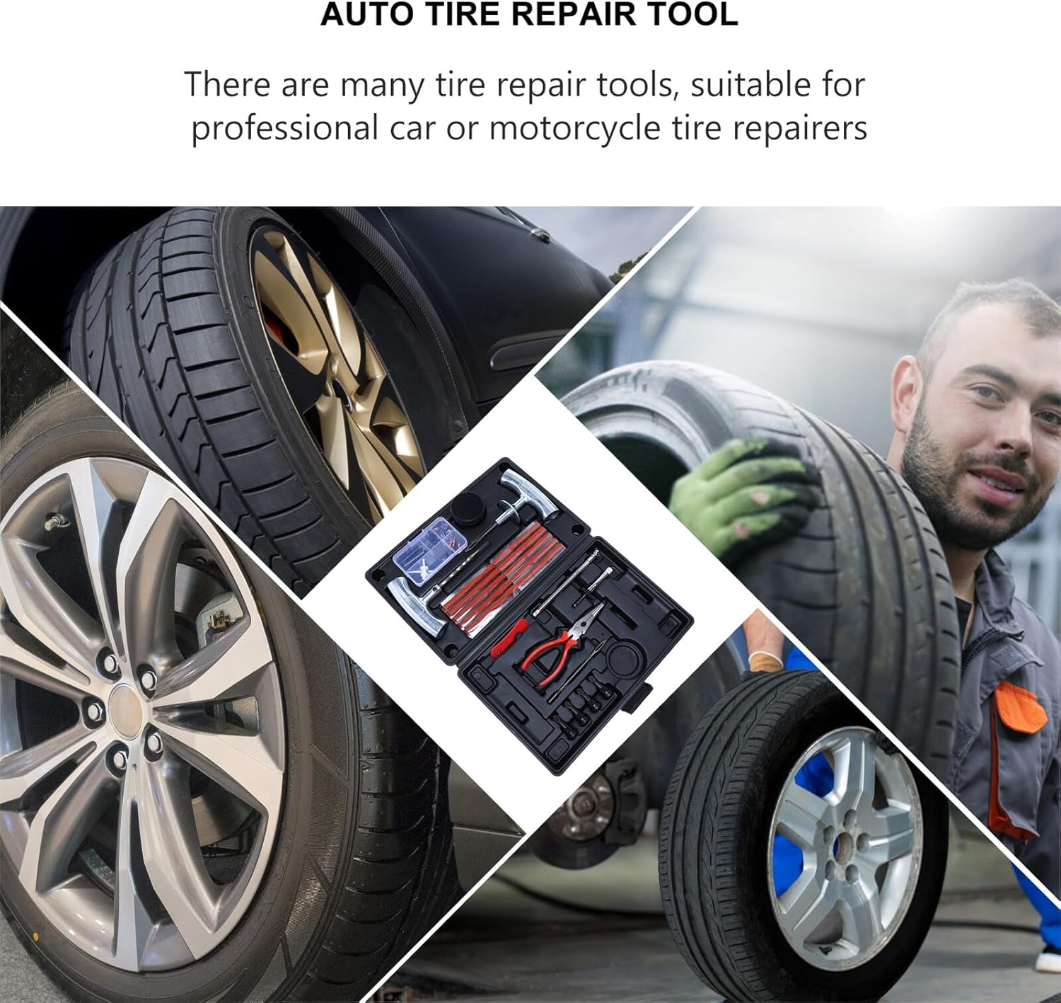 Yardwe 67pcs Heavy-Duty Tire Repair Kit with Patches and Tools for Auto SUV Off-Road Vehicles, Complete Vehicle Tire Puncture Repair Set