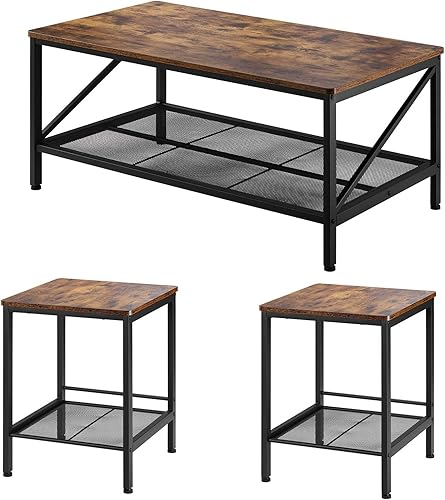 Miniatura 10 de VEVOR Juego de 3 mesas de sala de estar, mesa auxiliar industrial de 41.3 pulgadas con 2 mesas auxiliares cuadradas, juegos de mesas auxiliares y