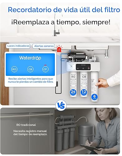 Miniatura 7 de Waterdrop Filtro de agua de ósmosis inversa WD-T3-C, certificado NSFANSI 372, filtro de agua RO de 8 etapas para debajo del fregadero, sistema de