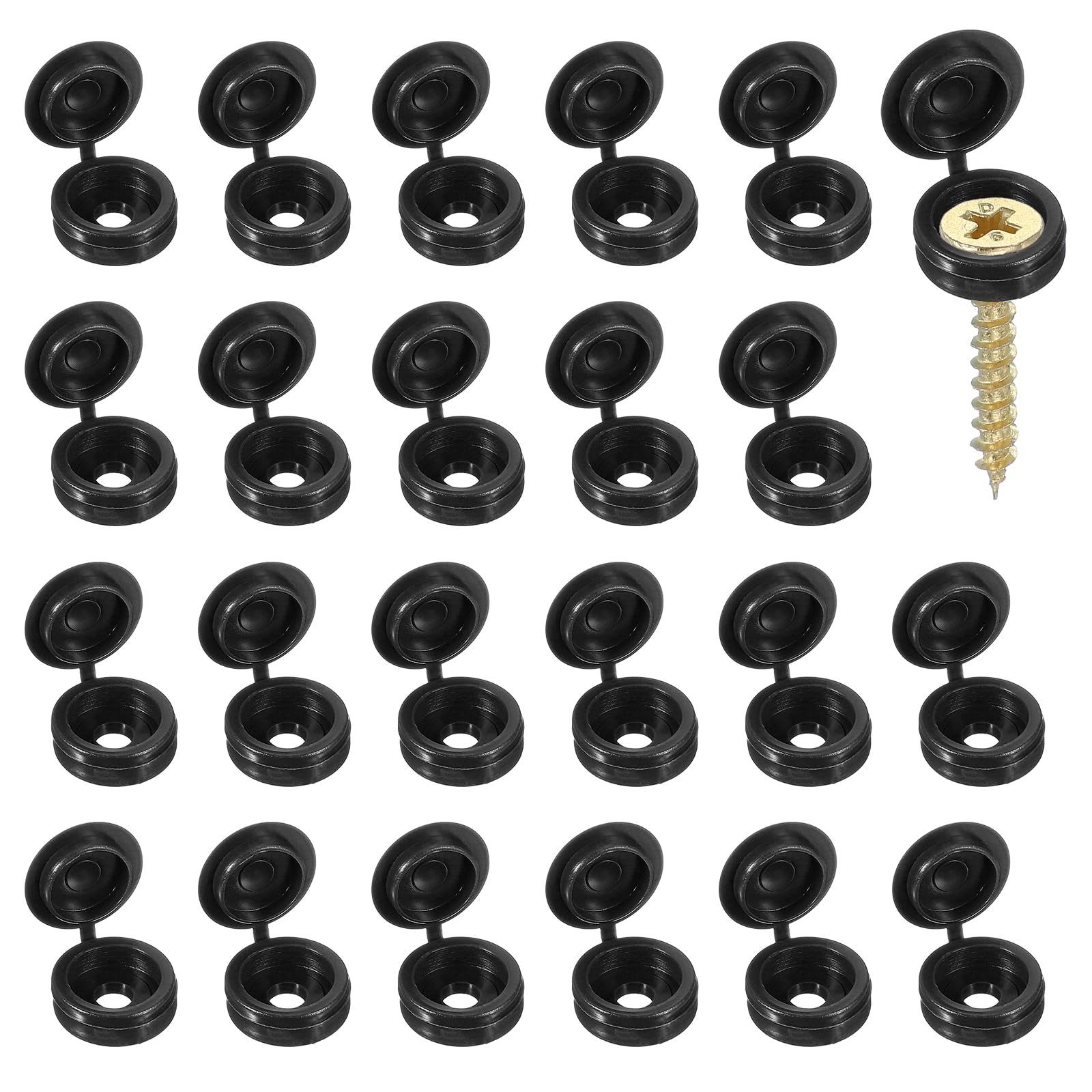 YELARXI Screw Snap Covers, Plastic Hinged Screw Cover Caps Shutter Screws Fold Snap Washer- Fitting for (Windows - Railings - Home Furniture - Cabinets) 4 mm & 100 Pack & Black