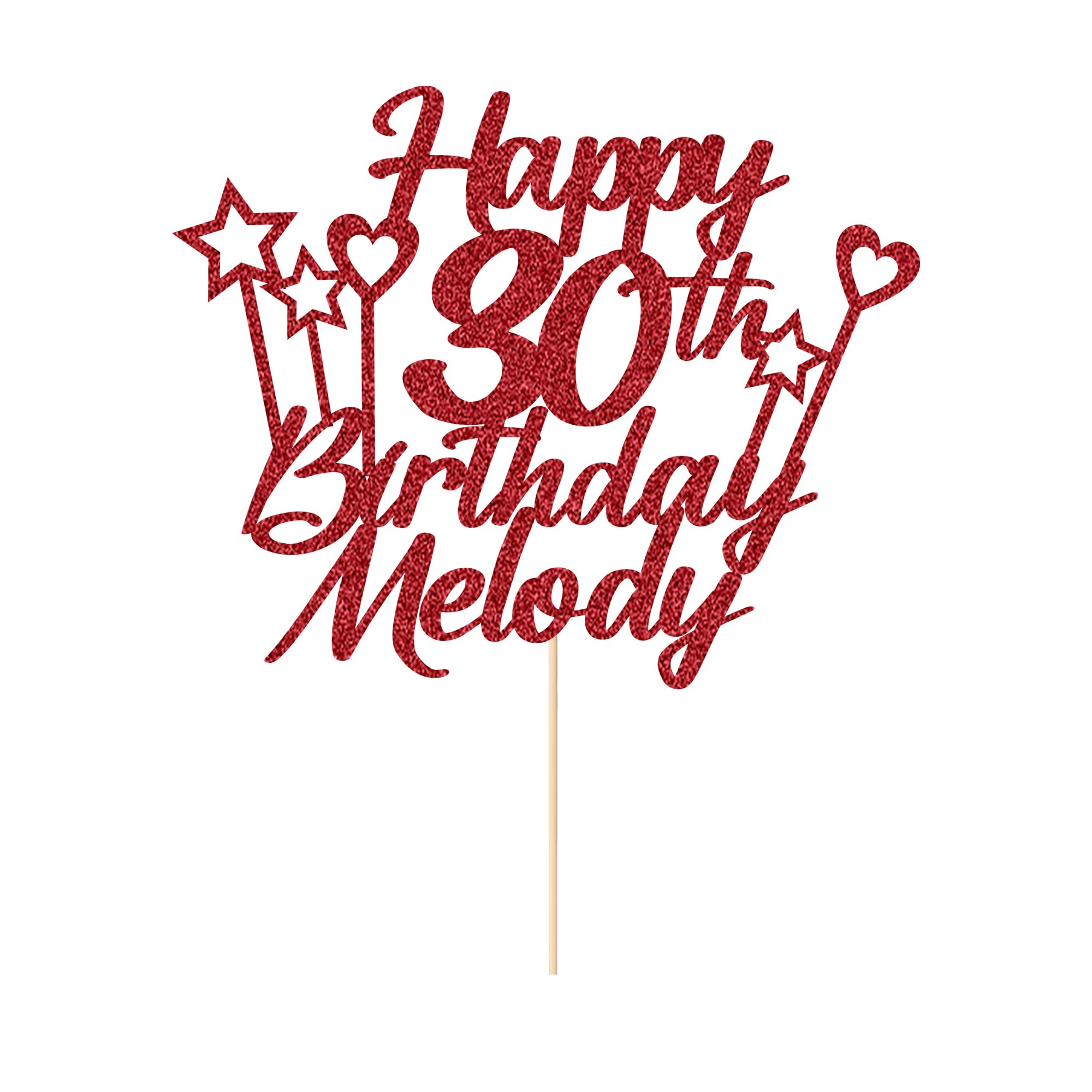 Personalised Happy Birthday Cake Topper Double Sided Glitter Cake Toppers Any Name & Any Age for 16th 18th 21st 30th 40th 50th 60th 70th 80th Birthday Decorations Cake Decorations (Red) โ image 1