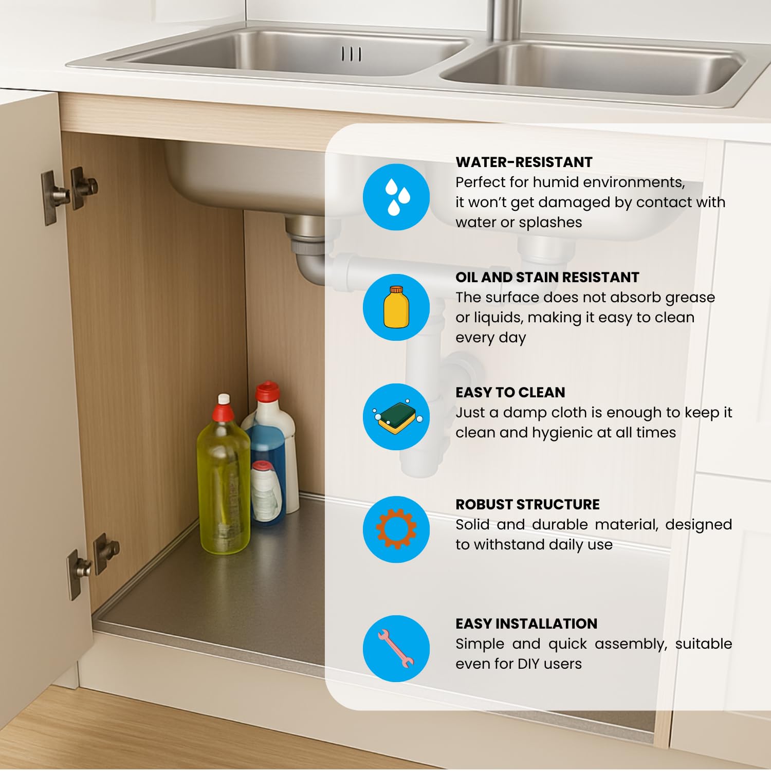 Evotrade Protection en aluminium pour meuble de cuisine - Plateau inférieur avec rebord - Dimensions au choix : 562/862 mm (862 x 530 mm)