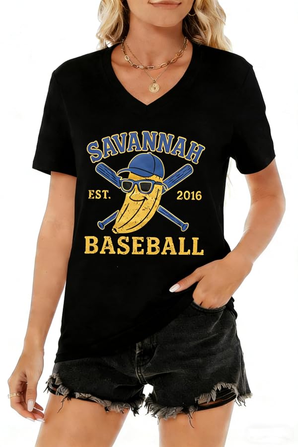 Baseball Shirts for Women Funny Banana Baseball Shirt Casual Baseball Season V Neck Short Sleeve Tee Tops by Fiscrat - Used condition - US$8.67
