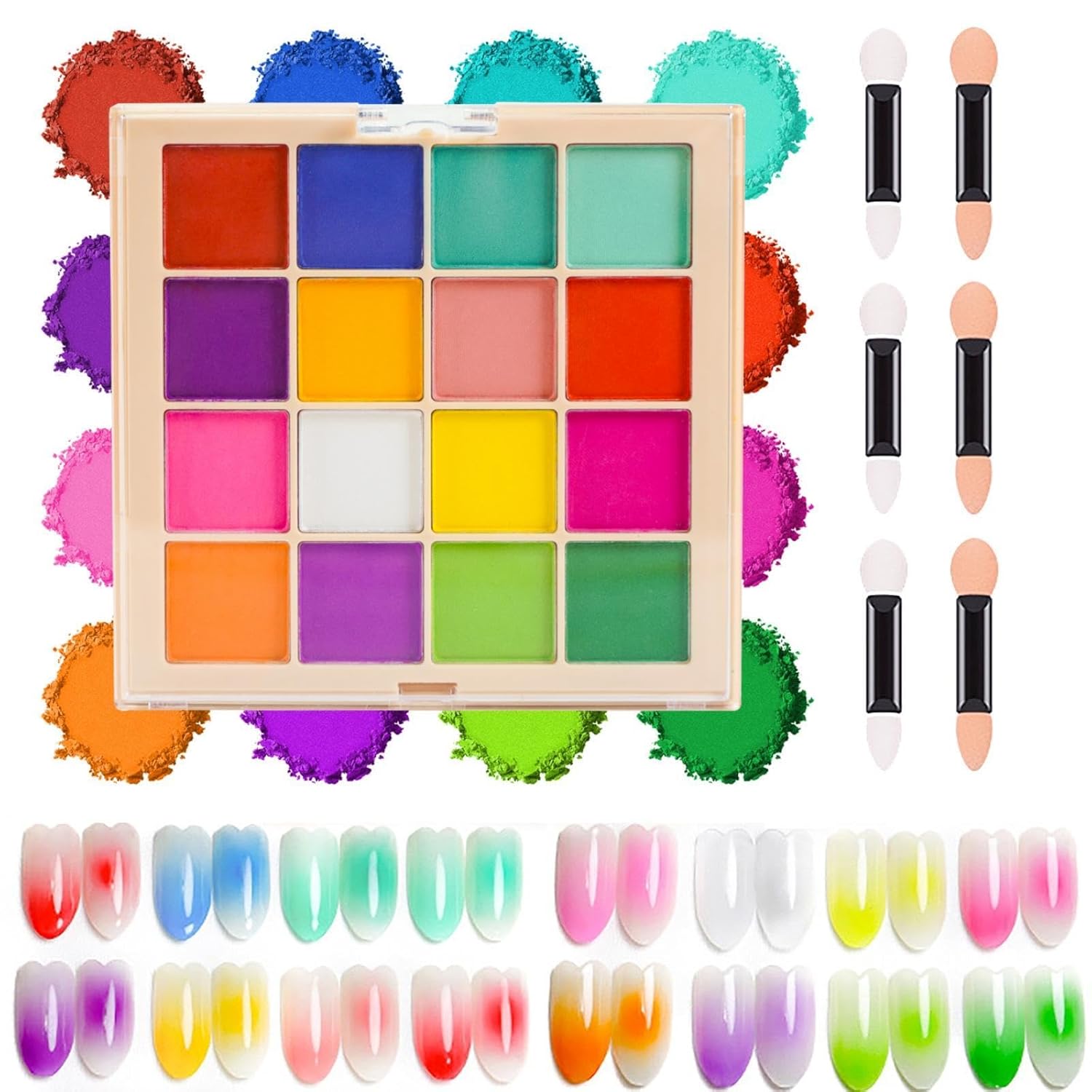 2pcs Nail Pigment Powder Palette, 16 Colors Solid Pigment Powder for Nails Set Pigmentos para Uñas, Nail Art Palette Manicure DIY Accessories,D