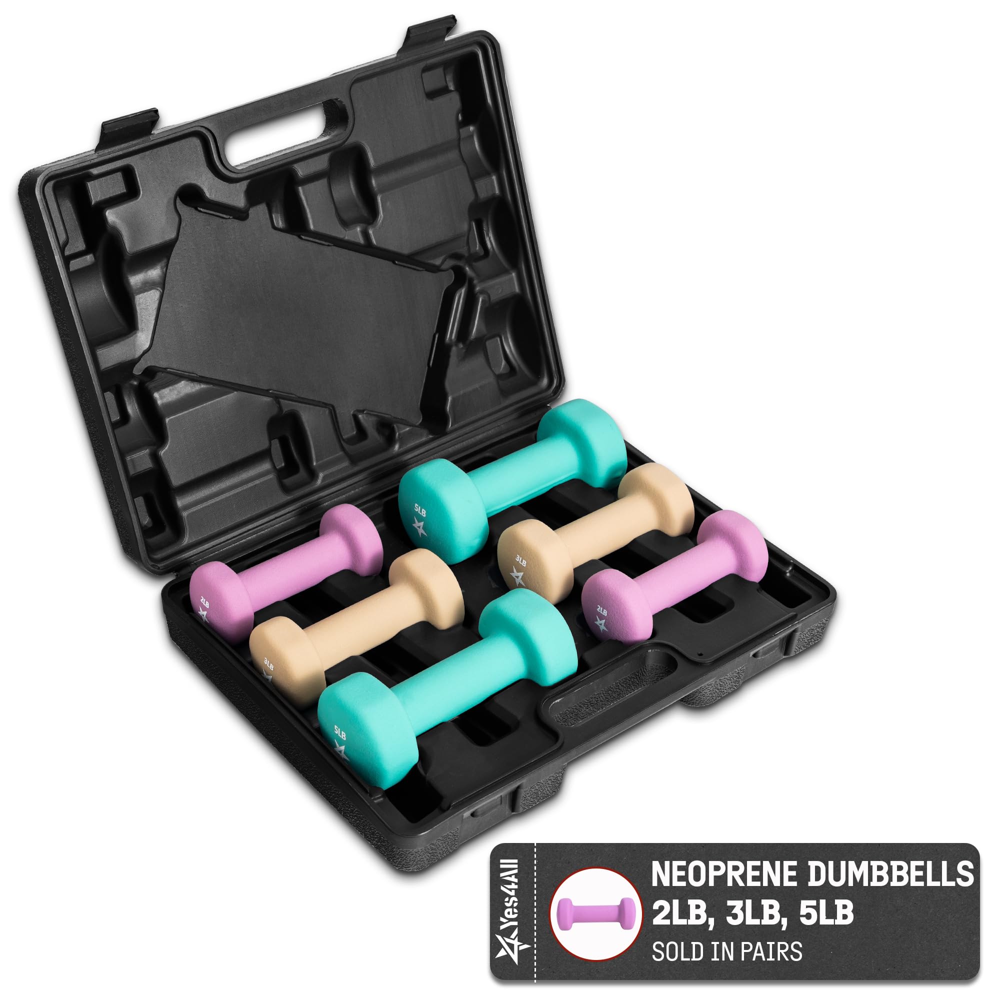 Yes4All Neoprene Coated Dumbbell Hand Weight Sets - Multiple Weight Options with Rack Anti-roll Anti-Slip Hexagon Shape