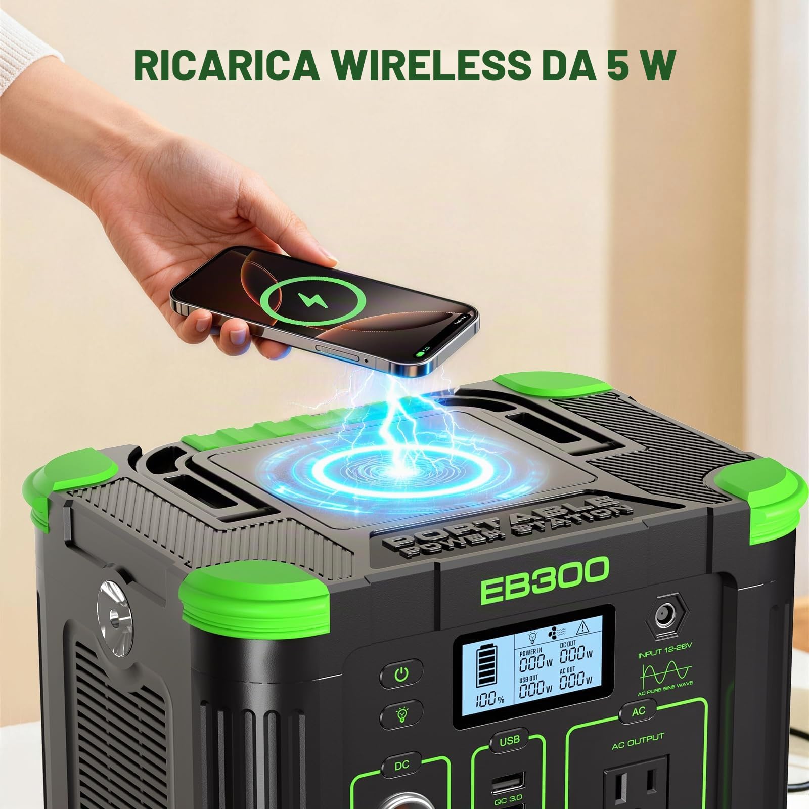 GRECELL Portable Power Station 300W, 230Wh LiFePO4 (LFP) Battery, 1.5hrs Fast Charging, 2 Up to 300W(Peak 600W) AC Outlets, Solar Generator for Outdoor Camping/RVs/Home Use