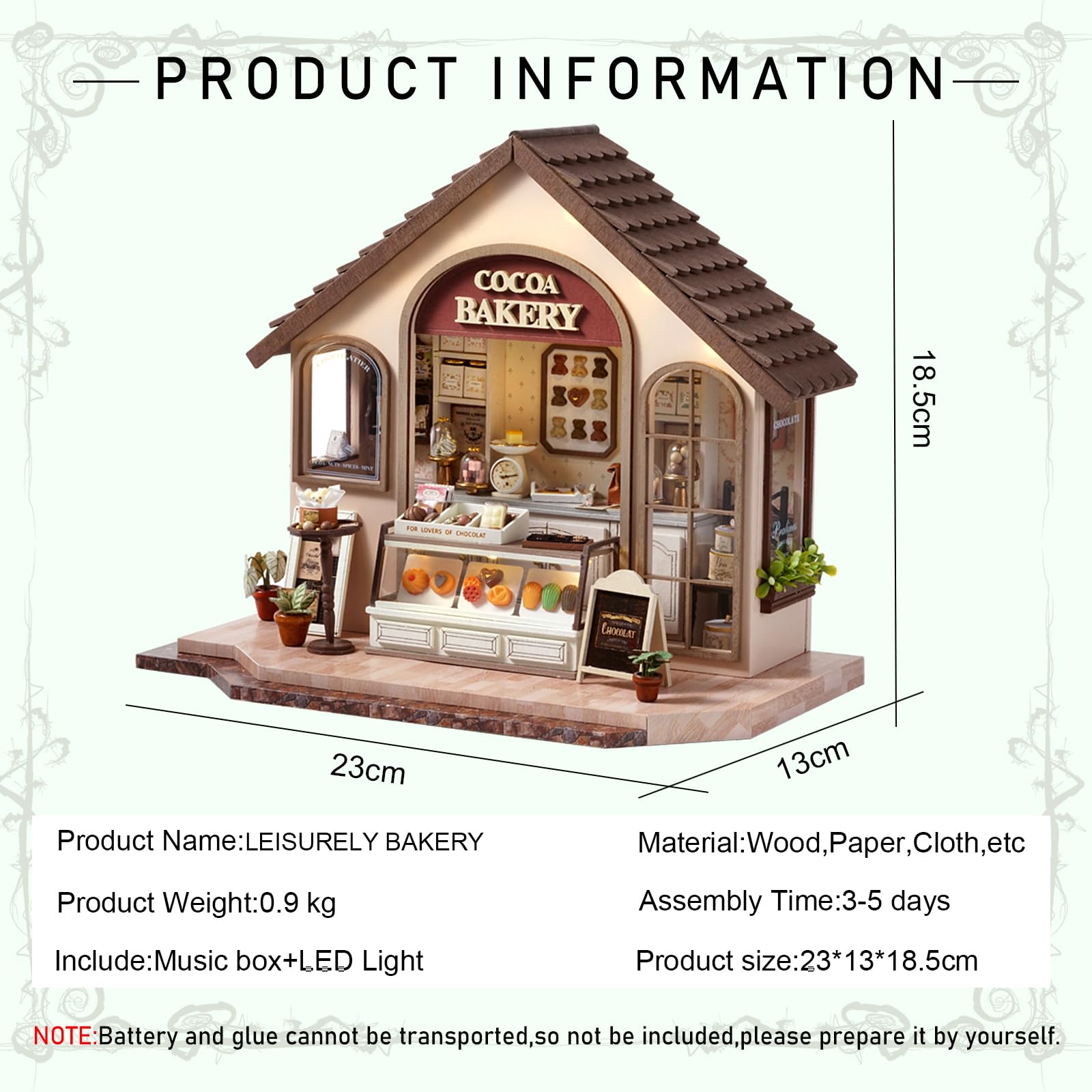 CUTEROOM Zestaw do samodzielnego montażu miniaturowego modelu z drewna – zestaw do budowy miniaturowej piekarni, idealny jako dekoracja domu, miniaturowy zestaw do budowy domu (Leisurely Bakery)