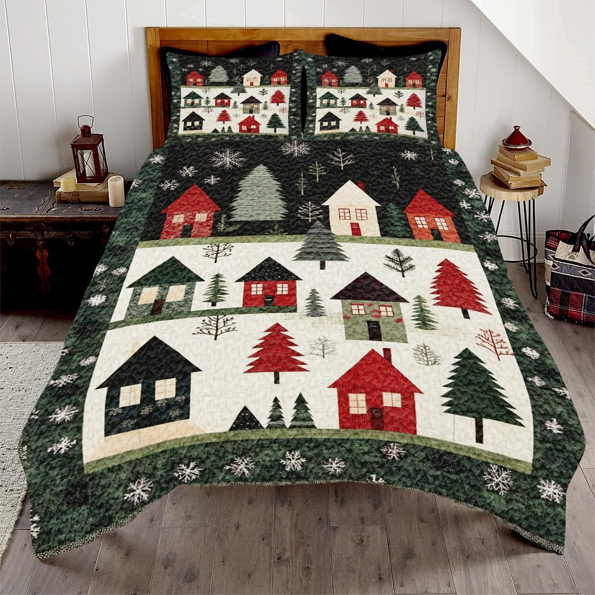 Christmas Printed Quilt - Xmas Comforter King Winter Patchwork Quilt Holiday Bedding Full Size Custom Snowman Bedspreads for Girls Boys Bedroom Winter for Adults Kids