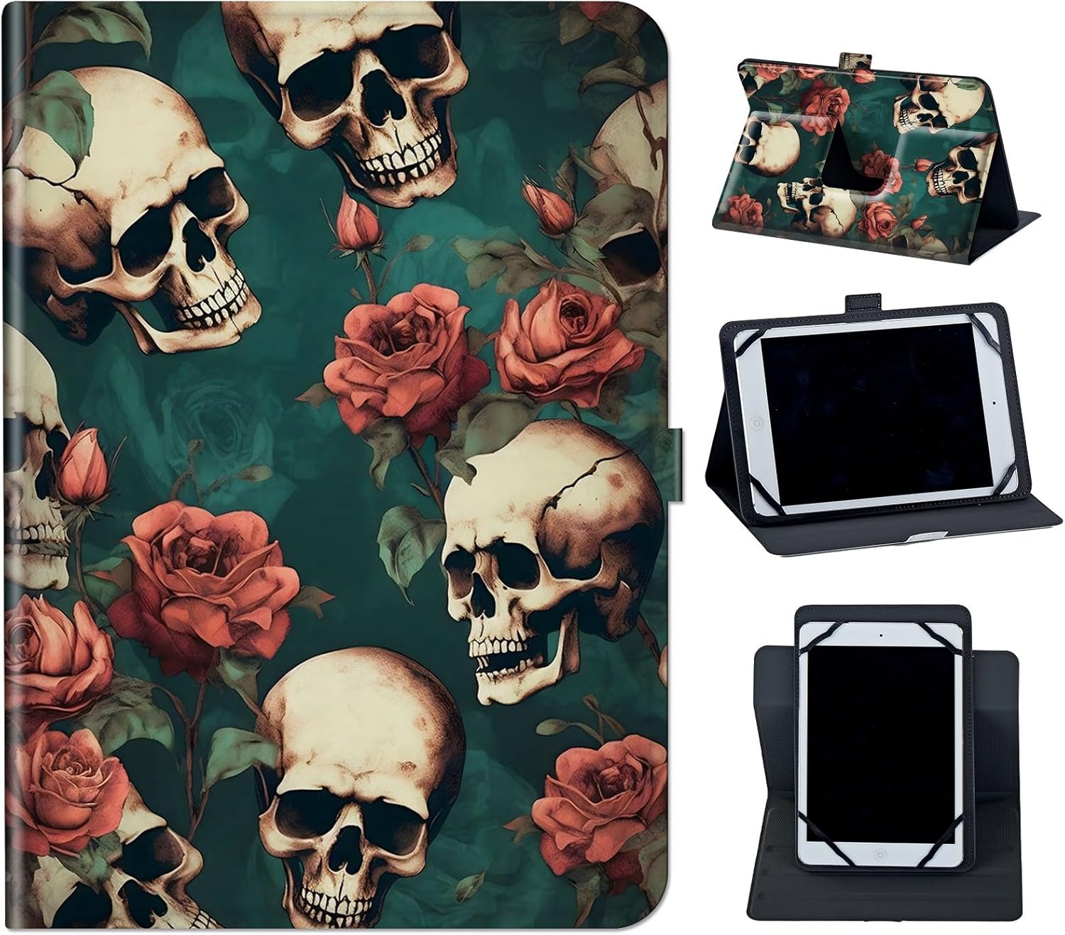 Case for QunyiCO Y10 10.1" / Pritom Tronpad M10 10 inch Tablet,Mxfdegf 360 Degree Rotating Stand and Magnetic Closure Case for Pritom M10 10 Inch Tablet 2020 Release,Skull Rose