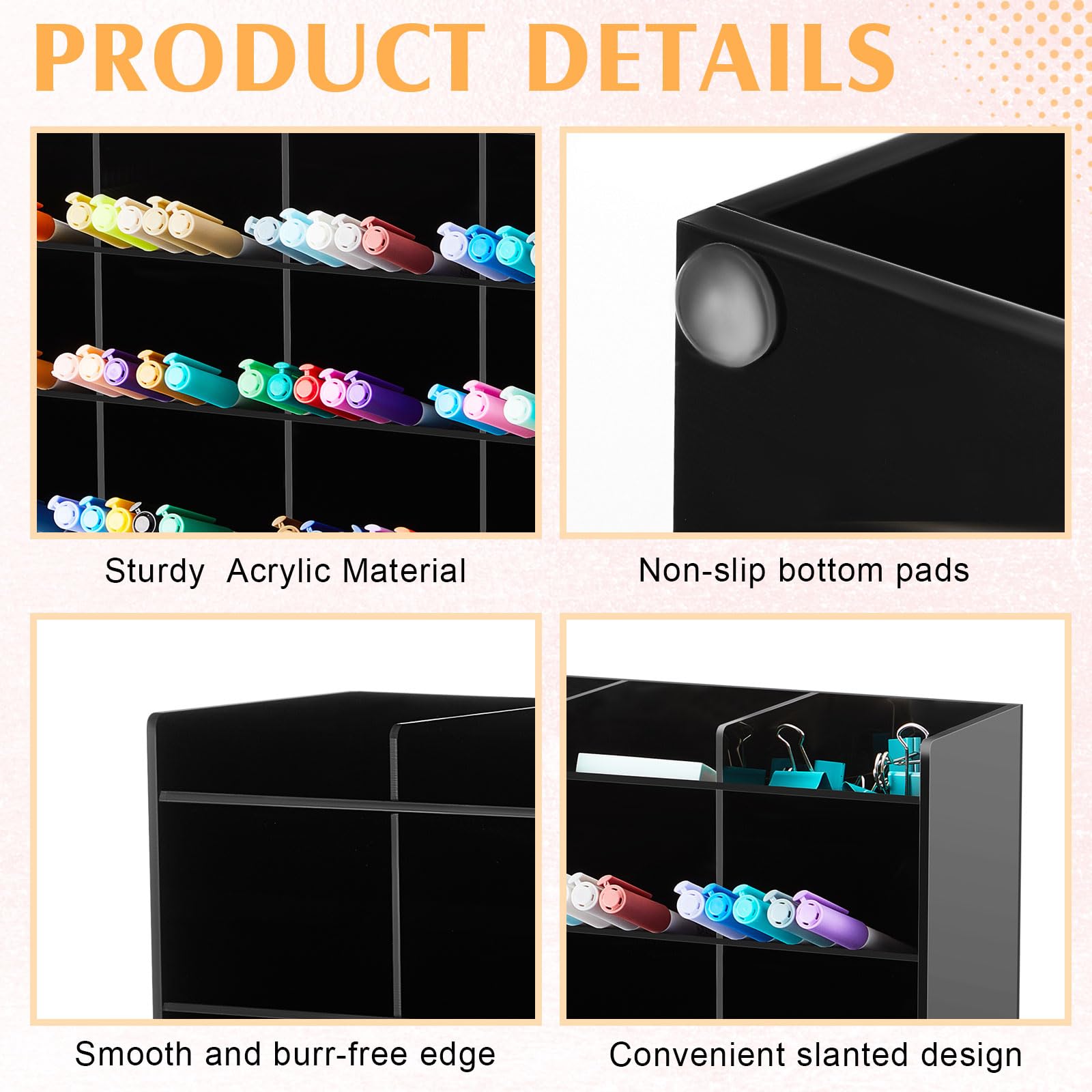 MotiMind Organizer per penne in acrilico verticale, espositore per oggetti artistici, scrivania da ufficio, cancelleria, matite (nero, 33 x 10 x 25 cm)
