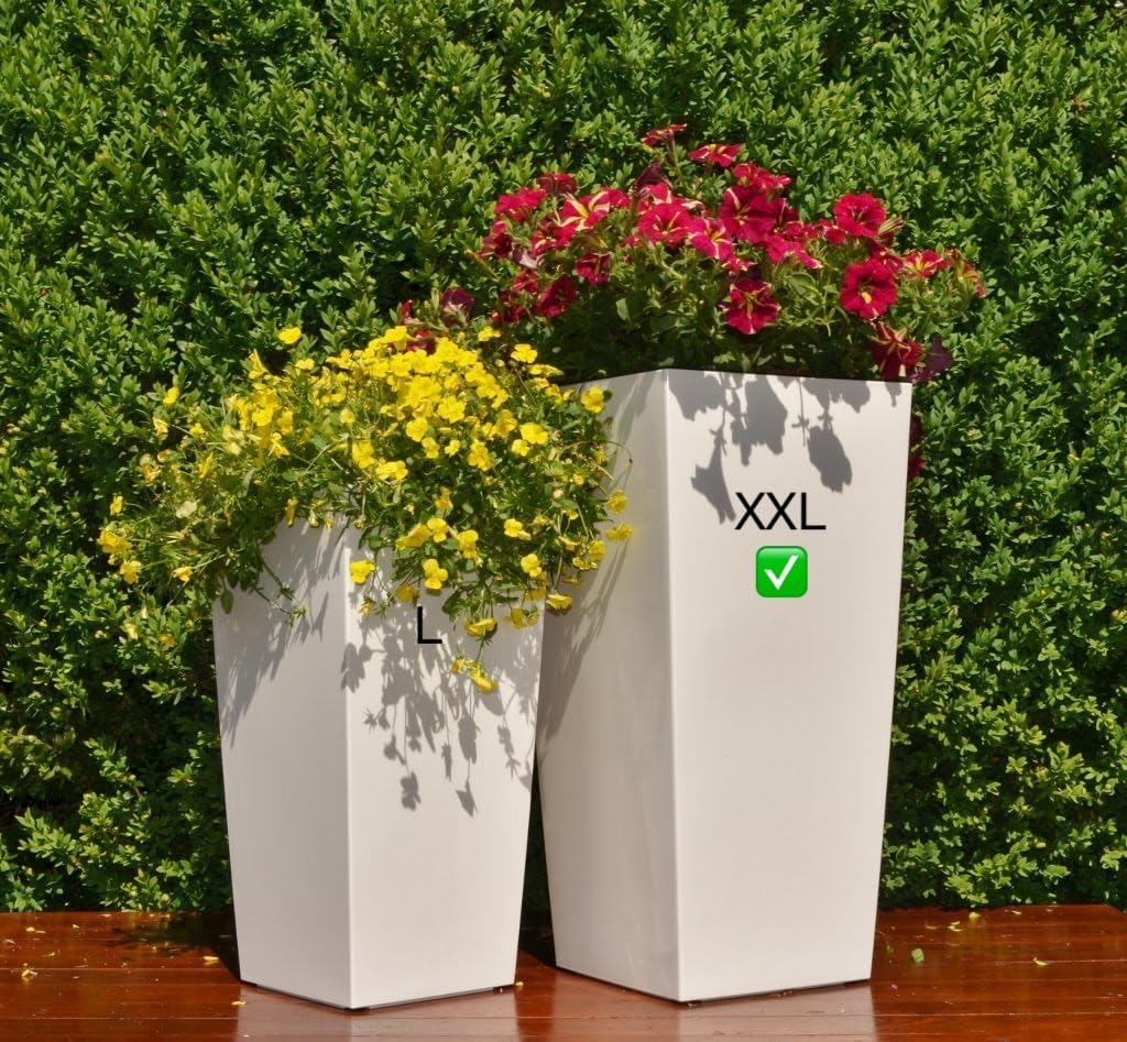 Vaso XXL In Plastica Lucida, Colore Crema Con Inserti Estraibili, 34x67 Cm - Per Interni Ed Esterni, Resistente Al Gelo E UV