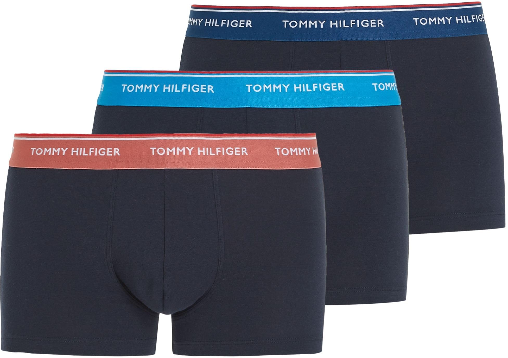 Tommy Hilfiger Herren 3er Pack Boxershorts Trunks Unterwäsche, Mehrfarbig (Cer Aqua/Deep Indigo/Dockside Red), XXL