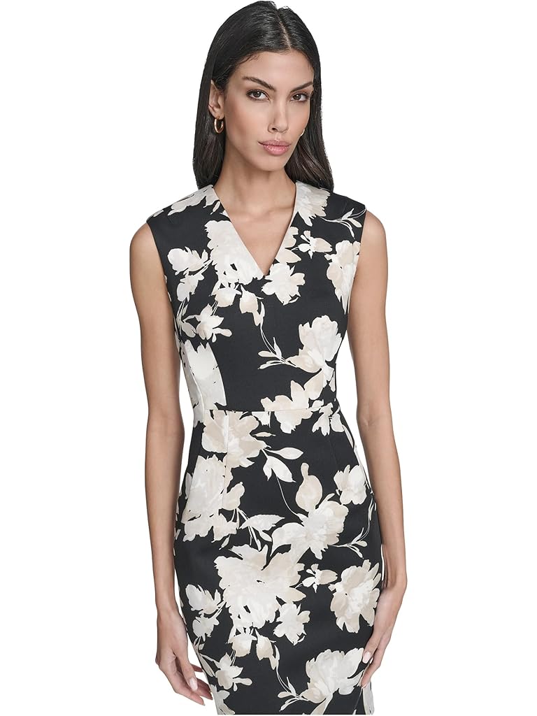 Black Calvin Klein Sleeveless Scuba Floral Sheath