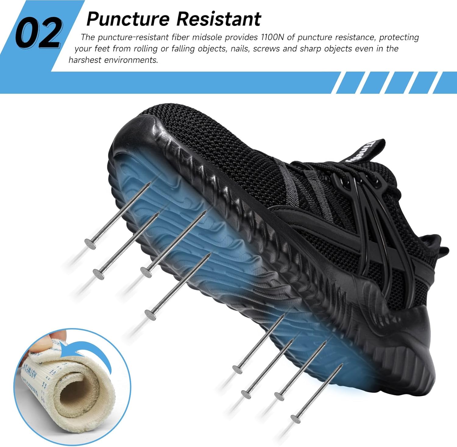 Tinefiy Steel Toe Shoes for Women Lightweight Comfortable Slip Resistant Safety Work Sneakers Composite Toe Indestructible Shoe - Image 3