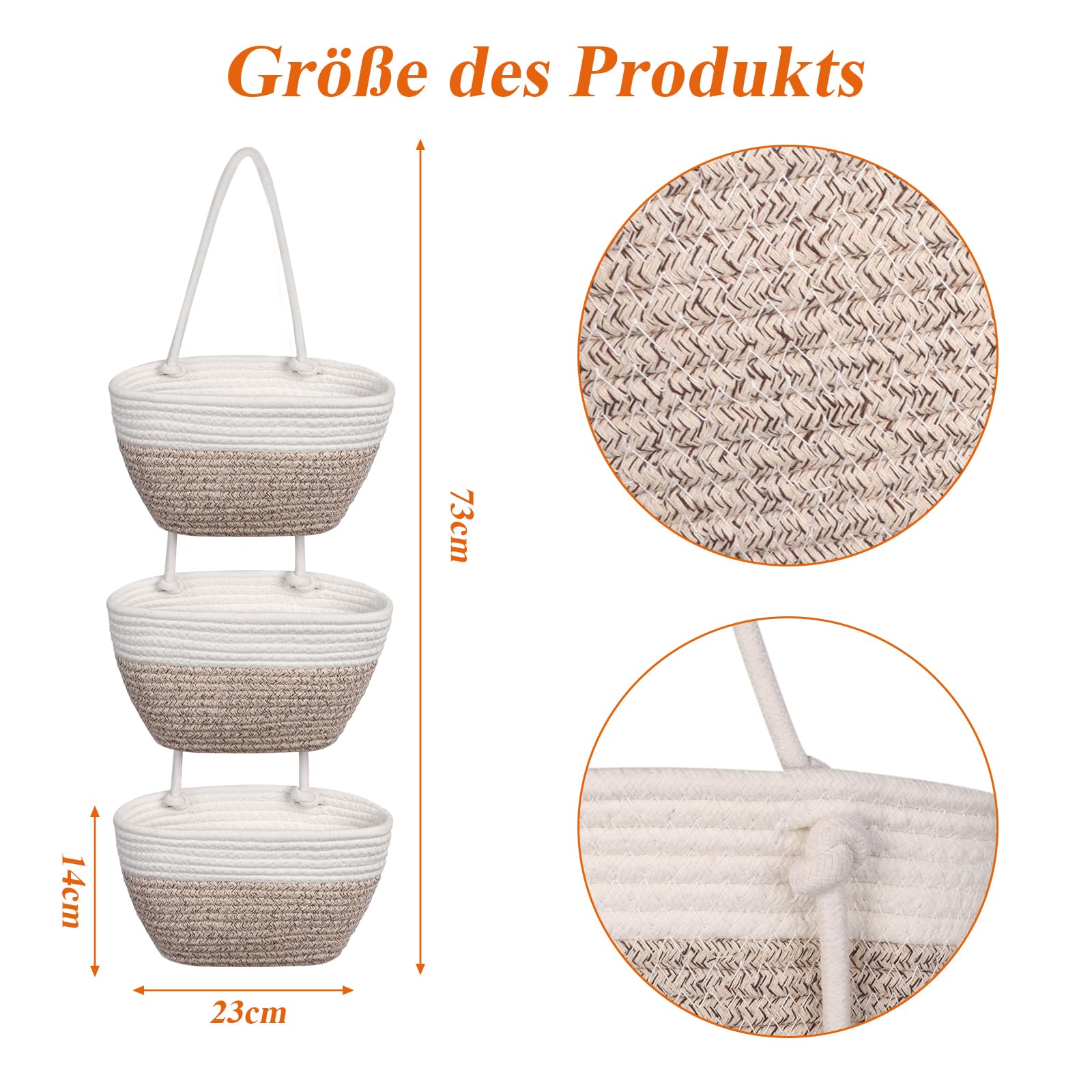 Door Hanging Basket 3 Animal Braided Cotton Rope Wall Mounted Storage Basket Decoration (White + Brown) - Image 4