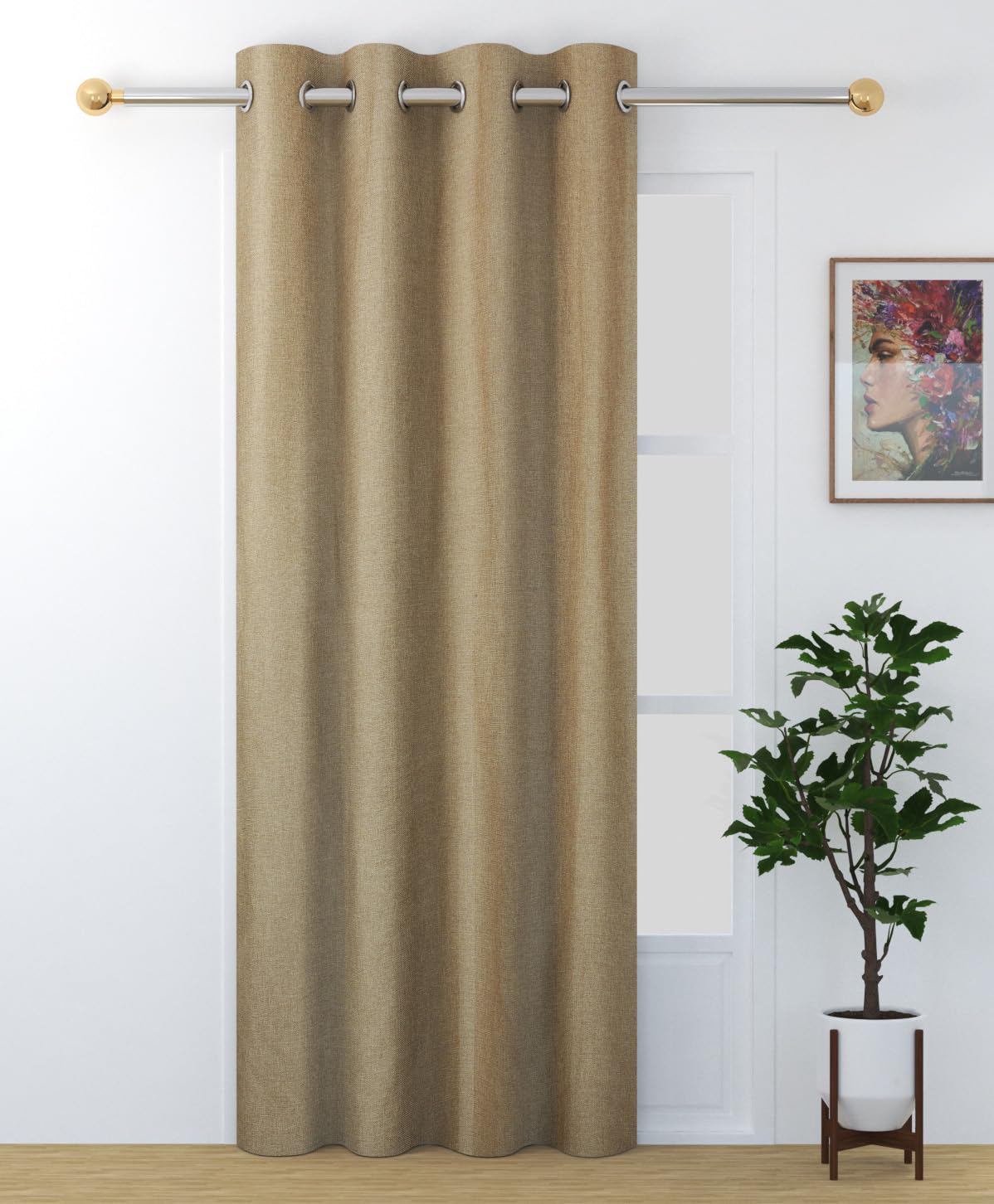 FRESH FROM LOOM Premium Thick Jute Curtains | 7 Feet Long | Set of 1pc | Eyelet Parda | Ac Curtain with Noise Reduction | Light Filtering Room Drakening | Door & Window Curtain (Solid | Light Beige)
