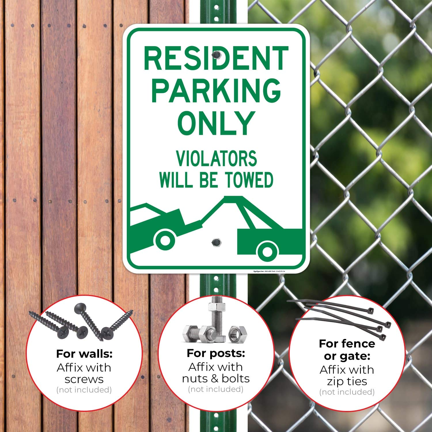 Resident Parking Only Violators Will Be Towed Sign, 18x24 Inches, Rust Free .063 Aluminum, Fade Resistant, Easy Mounting, Indoor/Outdoor Use, Made in USA