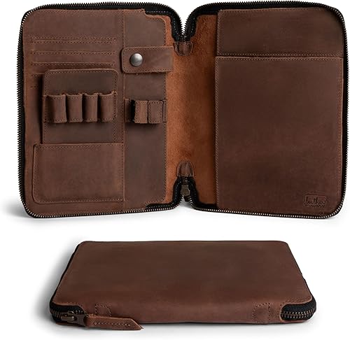 Miniatura 2 de Cuaderno rústico A5 (5.75 x 8.25 pulgadas) Carpeta de cartera, padfolio ejecutivo para oficina, planificador personal para hombres y mujeres, cuero