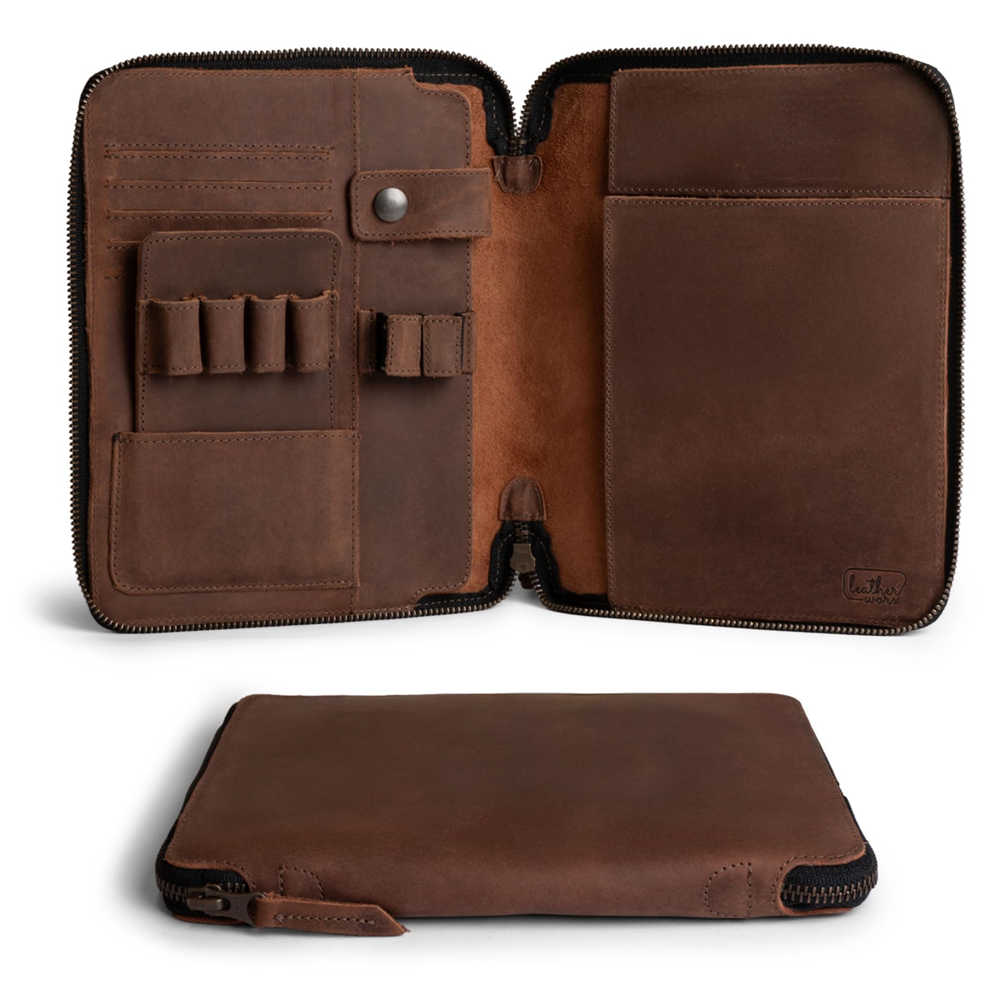Rustykalny notatnik A5 (14,6 x 21 cm) segregator do portfolio wykonany ręcznie z licowej skóry, Padfolio dla biznesu i szkoły, osobisty planer dla mężczyzn i kobiet, brązowy burbon