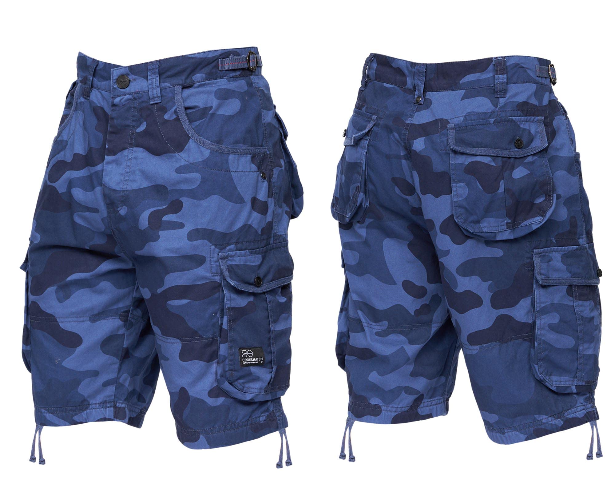 Crosshatch New Mens Knee Length Combat Cargo Camo Denim Summer Shorts by Jeanbase Blue Camo 40