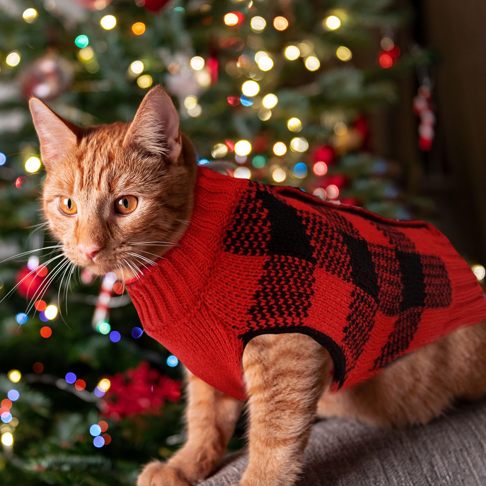 ABRRLO Dog Christams Jumpers XS Small V Neck Puppy Xmas Jumper Cute Elk Red Doggy Cat Christmas Sweater Knitted Outfits for Small Medium Large Dogs (Grid snowman - Image 3
