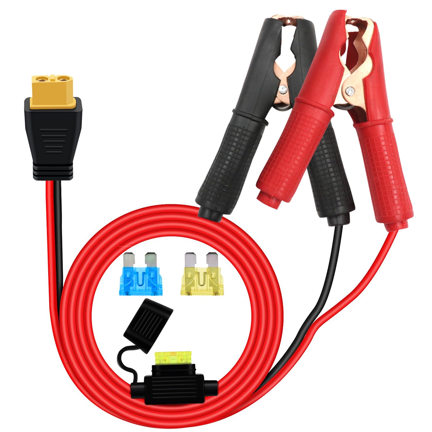 Złącze XT60 z Zaciskami Krokodylkowymi 12 V, 24 V, 20 A, 14 AWG, XT60 do Zacisku Akumulatora z Bezpiecznikiem 20 A do Przenośnych Agregatów Prądotwórczych, Elektronarzędzi itp. (2 m)