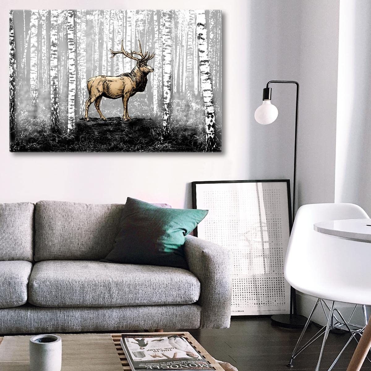 Pittura stampata su tela Wall Art Decor 100x70cm Cervo Betulla Foresta di betulla n. H6799M_PC1Z