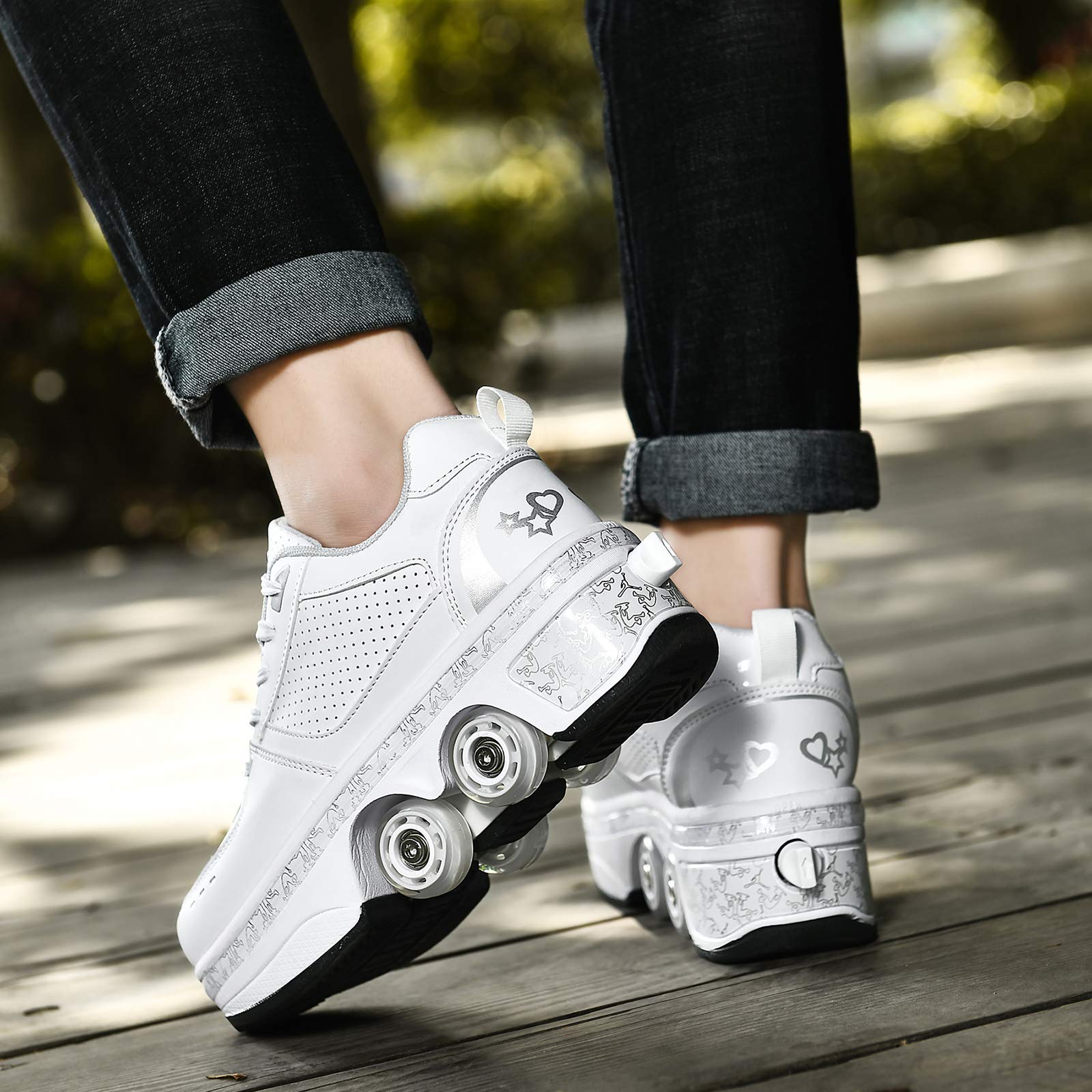 DHTOMC Pattini A Rotelle Scarpe per Adulti,Scarpe per Pattini A Rotelle per Bambini,Pattini in Linea,Pieghevole Diventa Sneaker Sportive per Allenatore Sportivo,EUR33