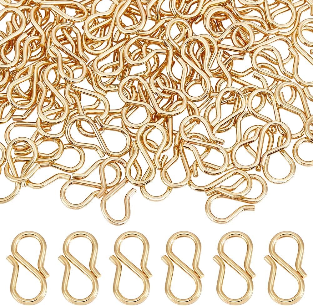 Beebeecraft 1 Box 100Pcs S Hook Clasps 18K Gold Plated Brass 13mm Necklace Clasp Connector for DIY Jewelry Making