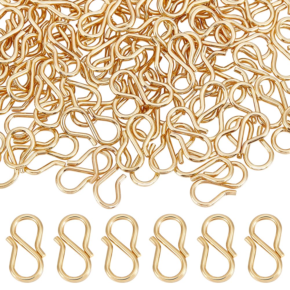 Beebeecraft 1 Box 100Pcs S Hook Clasps 18K Gold Plated Brass 13mm Necklace Clasp Connector for DIY Jewelry Making