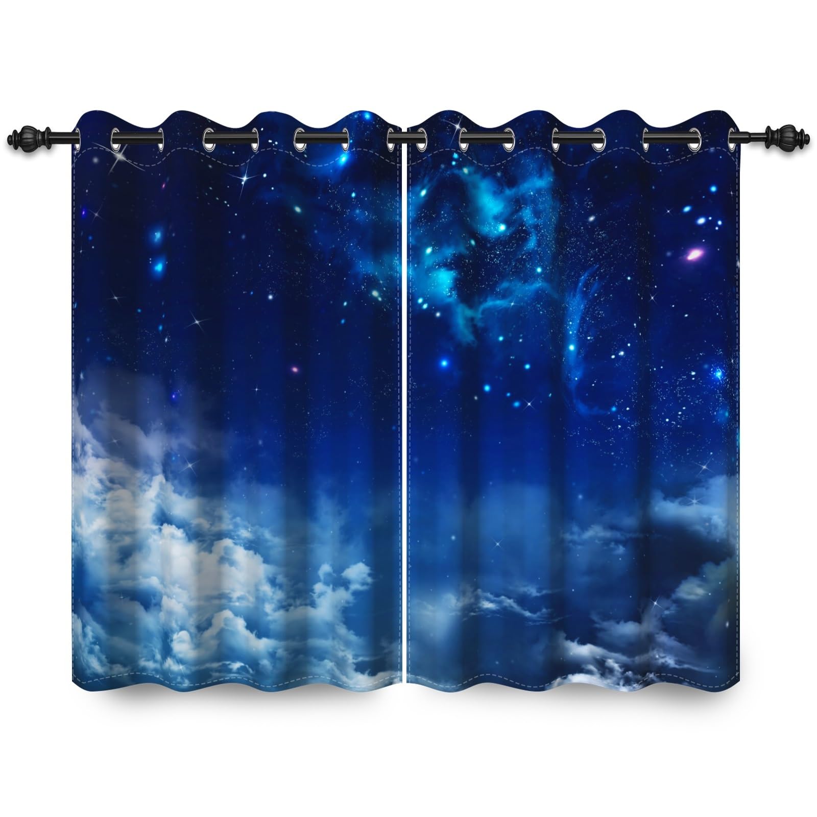 ggaimwf 46"x 72" Galaxy Eyelet Curtain for Kids Bedroom Space Nebula Starry Sky Cloud Thermal Grommet Room Dividers Blackout Window Drapes for Boys Girls Playroom Living Room,2 Panels