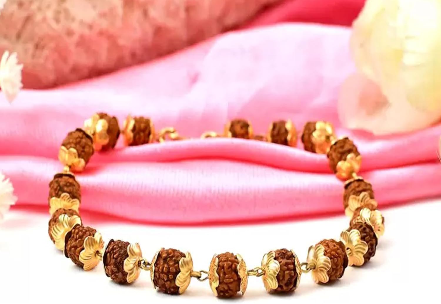 Combo Of Silver And Gold Plated 5 Mukhi Original Shiva Cap Rudraksha Chain Bracelet, Hindu Spiritual Jewellery