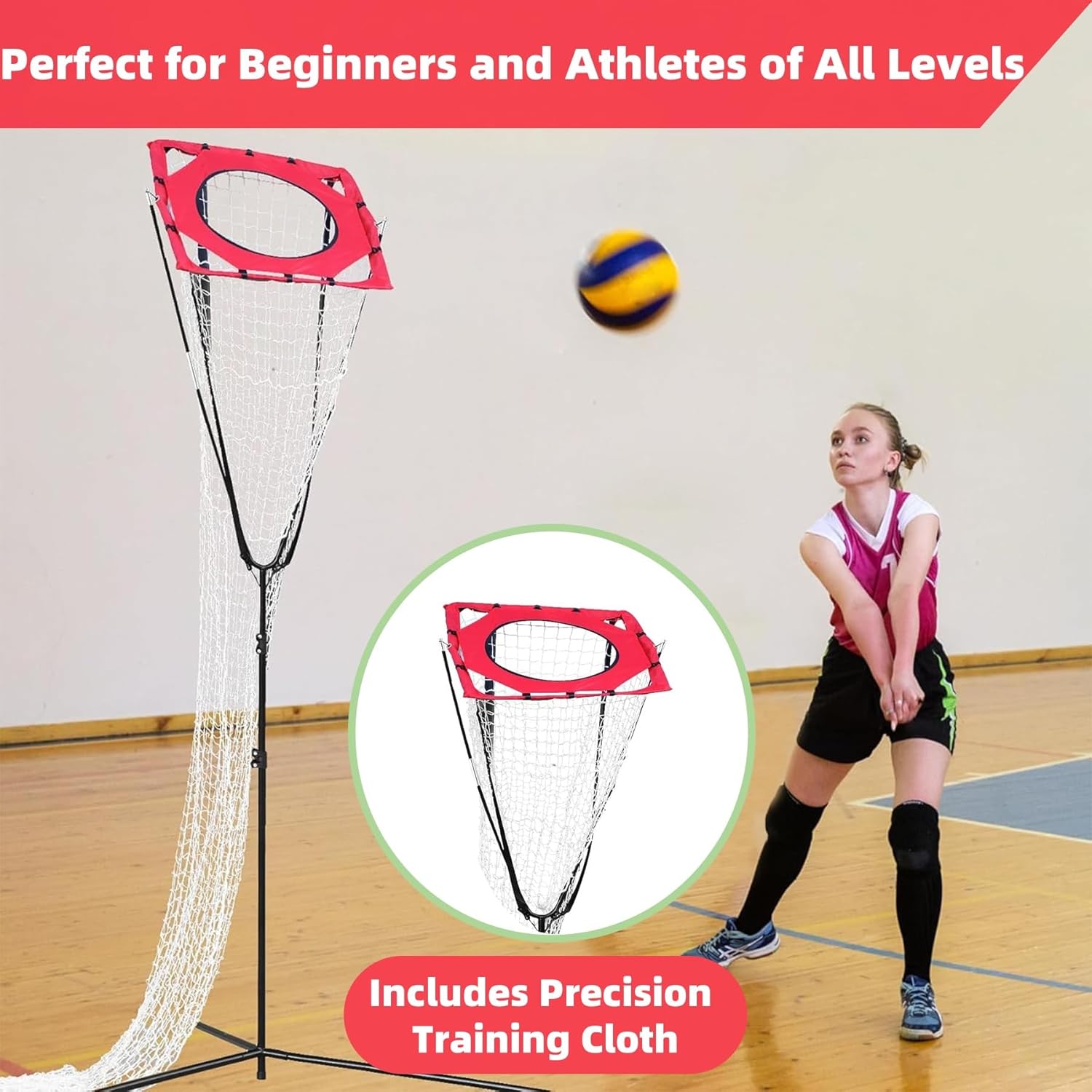 Volleyball Setter Trainer Net,Portable Training Net Equipment with Adjustable Height and Angle for Indoor&Outdoor Practice,Sturdy Footed Base for Serving,Spiking and Setting Training for Backyard,Gym - Image 2