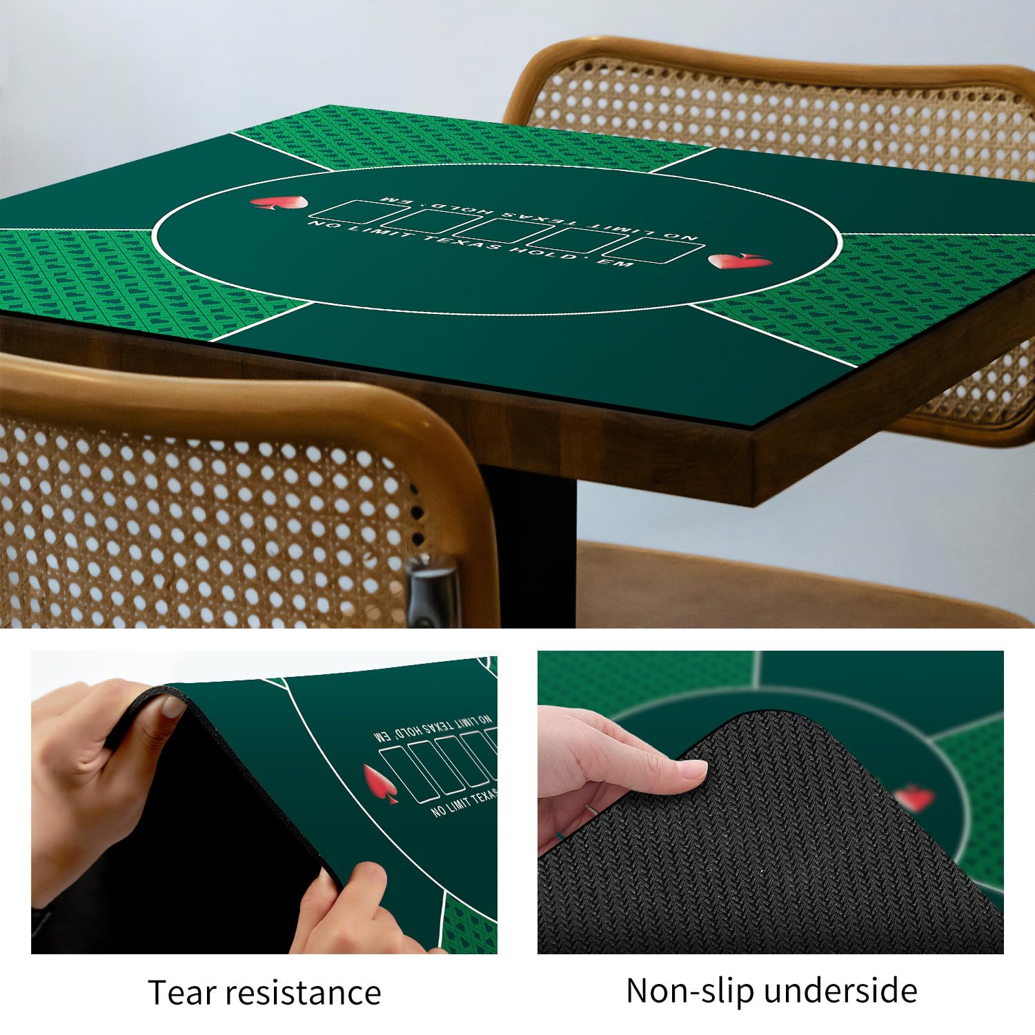 LaiEr 60/80/100/120/140/160cm Quadratische Poker Matte Texas Hold'em Poker Gummimatte Poker Topper für Tische Faltbare Tragbare Poker Tischplatte Layoutw für Poker Spiele Blackjack Casino(100 * 100cm)
