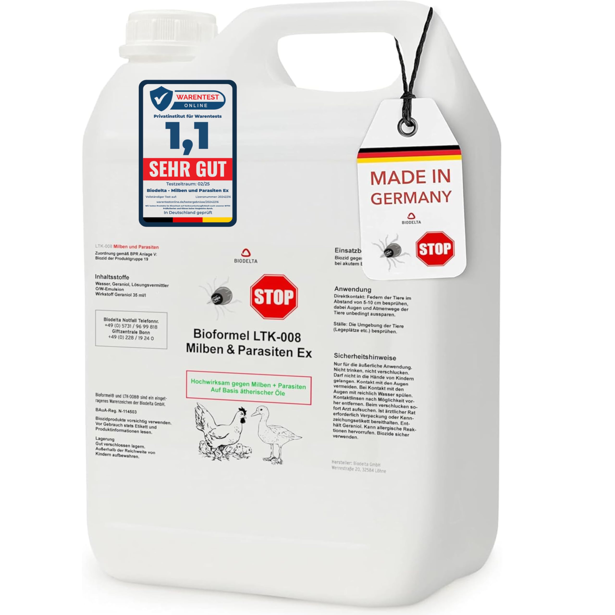 BIODELTA Milbenspray Hühner & Geflügel 5L - Anti Milbenmittel gegen Milben und Parasiten - Hühner Milben Stop - Umgebungsspray & Kontaktspray - vorbeugend & bei akutem Befall (5 L)