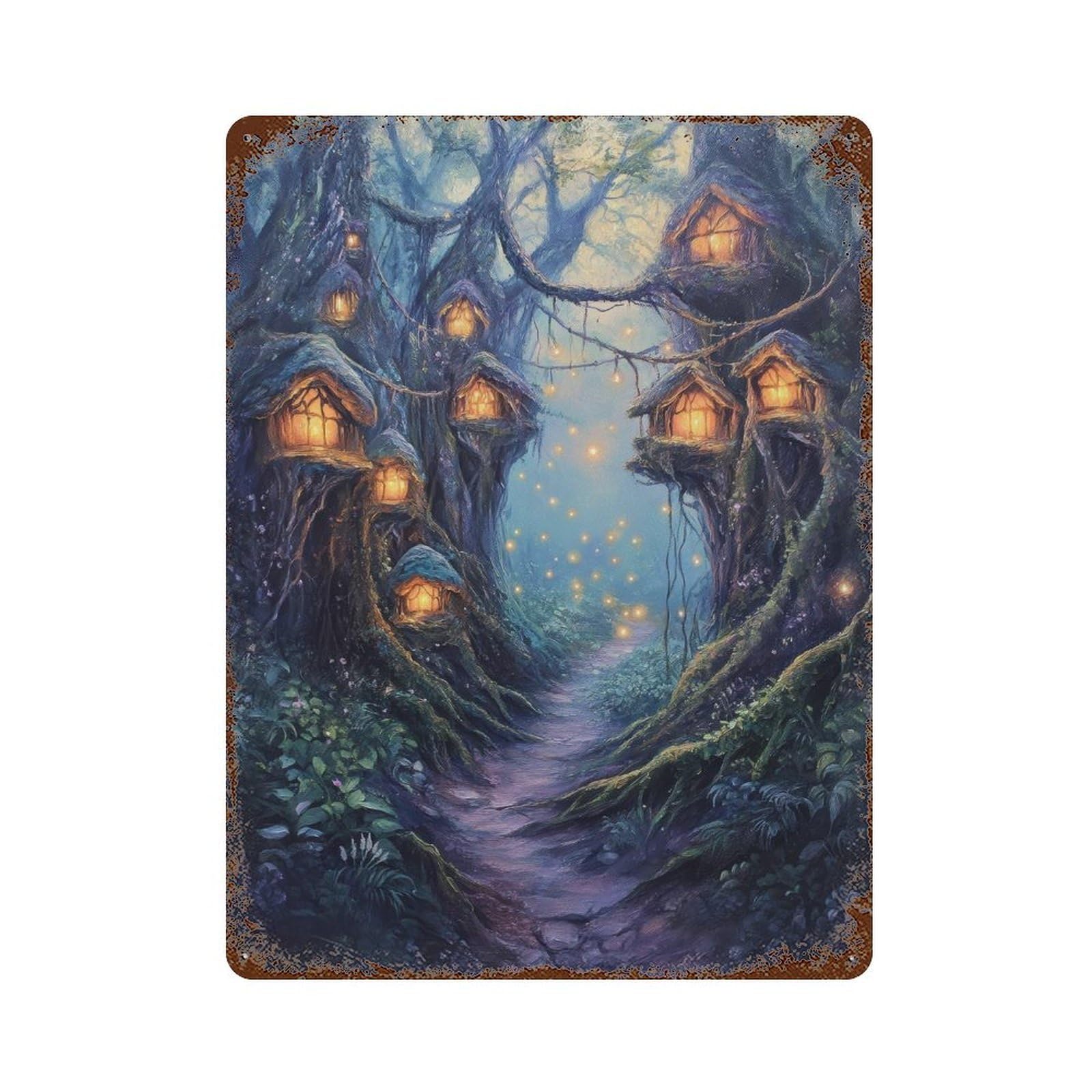 xiaoxiaoshen Twilight Fairy Hollow Cottagecore Decor Whimsical Woodland Vintage Nature Wall Decor Art Metal Tin Poster Modern Home Decor Art Home Bar Shop Decorations Vintage Sign 40x30cm